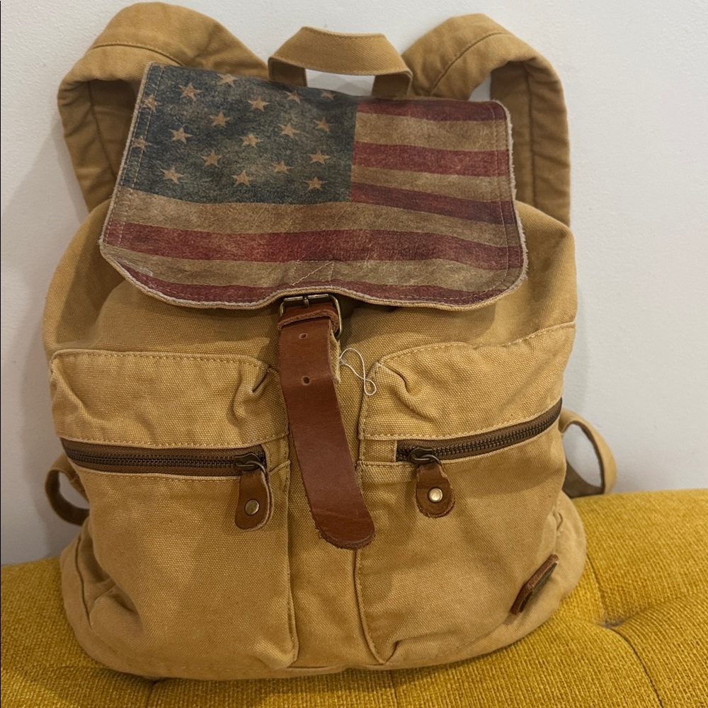Studio Manhattan Art&Design vintage 100% cotton bagpack with leather accents🍀🍀